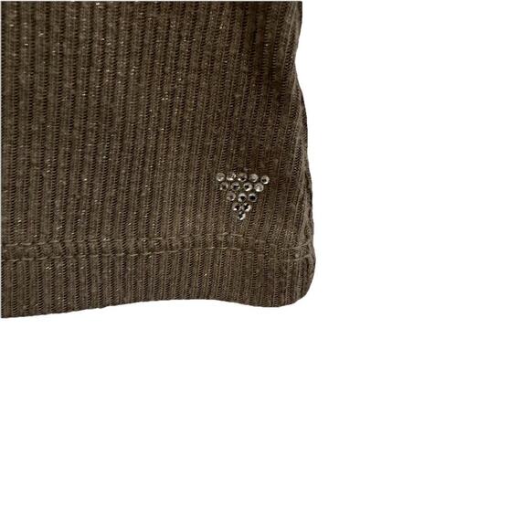 Guess Ribbed Henley Top Womens S Brown Metallic Shimmer V Neck Y2K Mean Girls - Picture 5 of 11